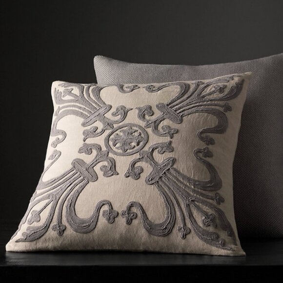 Restoration Hardware Embroidered Fleur-De Lys Pillow Cover - Picture 1 of 7